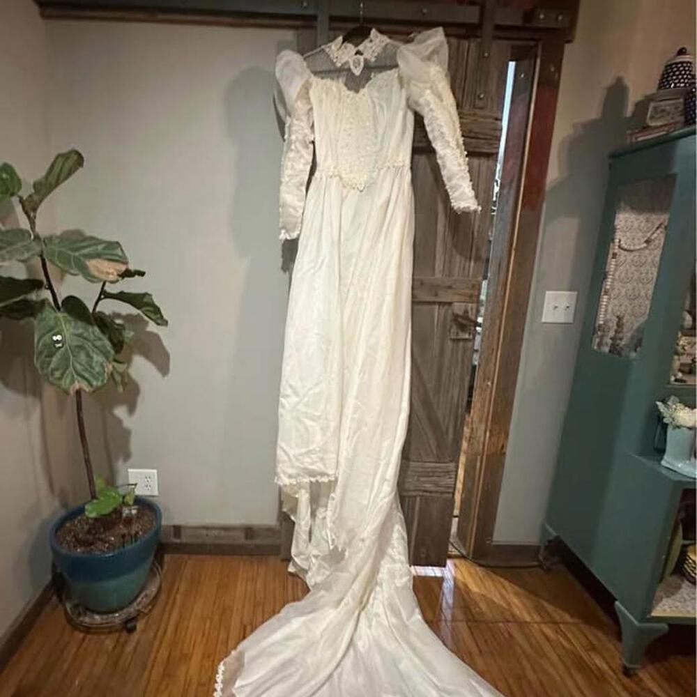 Vintage White Long Sleeve Wedding Dress with Lace Details